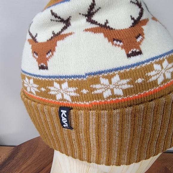 KAVU Herschel Beanie Oh Deere Brown and White Pom Size OSFM - Picture 6 of 15